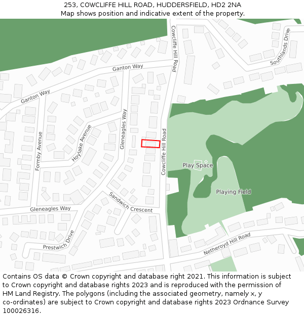 253, COWCLIFFE HILL ROAD, HUDDERSFIELD, HD2 2NA: Location map and indicative extent of plot