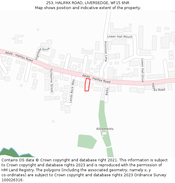 253, HALIFAX ROAD, LIVERSEDGE, WF15 6NR: Location map and indicative extent of plot