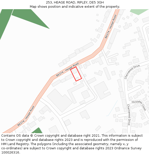 253, HEAGE ROAD, RIPLEY, DE5 3GH: Location map and indicative extent of plot