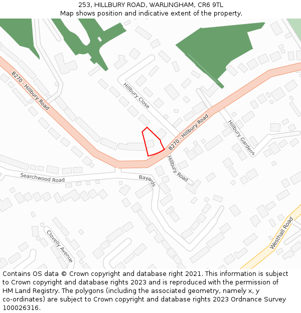 253, HILLBURY ROAD, WARLINGHAM, CR6 9TL: Location map and indicative extent of plot