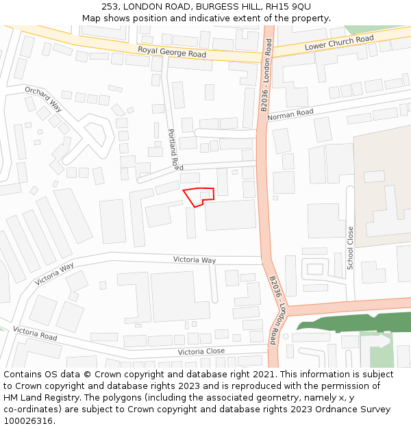 253, LONDON ROAD, BURGESS HILL, RH15 9QU: Location map and indicative extent of plot