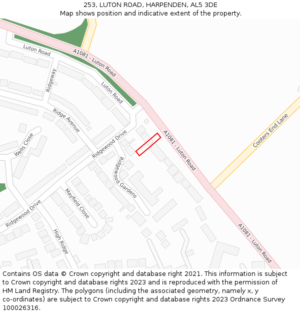 253, LUTON ROAD, HARPENDEN, AL5 3DE: Location map and indicative extent of plot