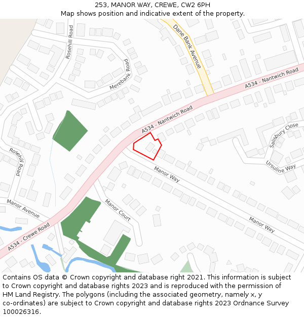 253, MANOR WAY, CREWE, CW2 6PH: Location map and indicative extent of plot