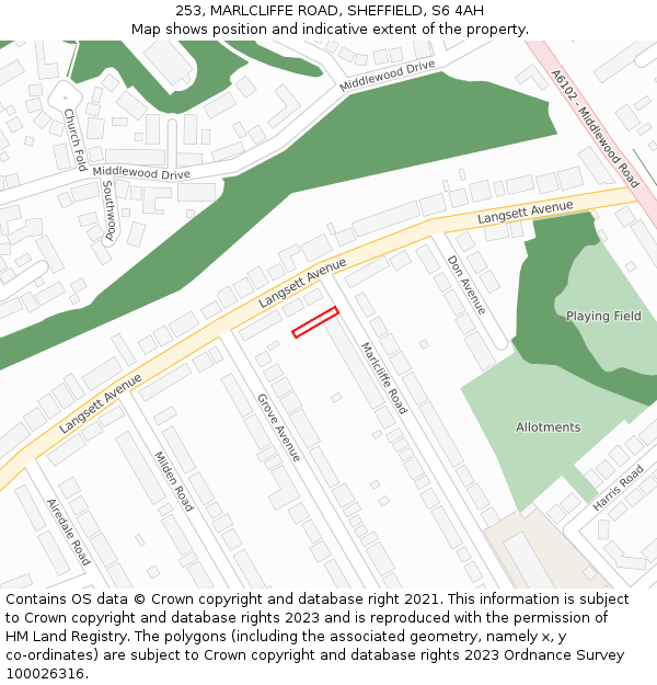 253, MARLCLIFFE ROAD, SHEFFIELD, S6 4AH: Location map and indicative extent of plot
