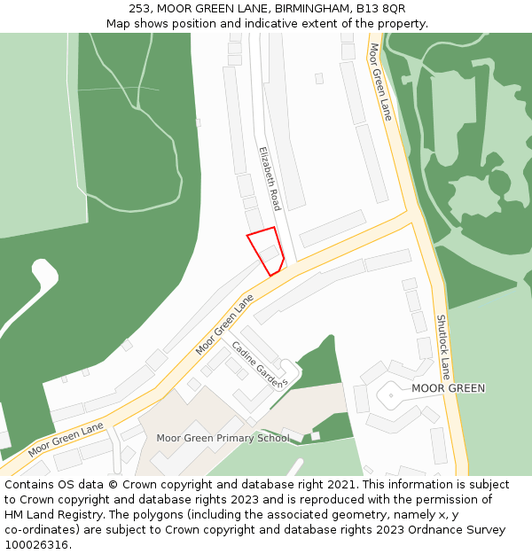 253, MOOR GREEN LANE, BIRMINGHAM, B13 8QR: Location map and indicative extent of plot