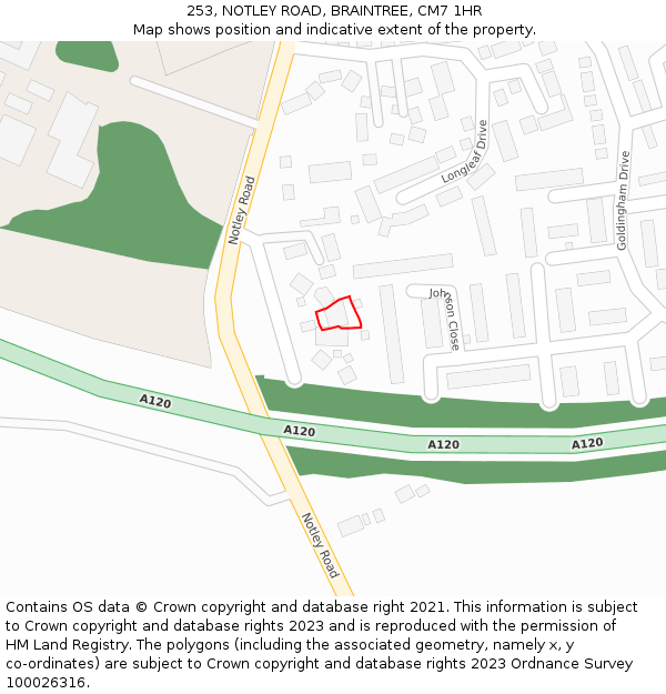 253, NOTLEY ROAD, BRAINTREE, CM7 1HR: Location map and indicative extent of plot