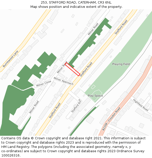 253, STAFFORD ROAD, CATERHAM, CR3 6NL: Location map and indicative extent of plot