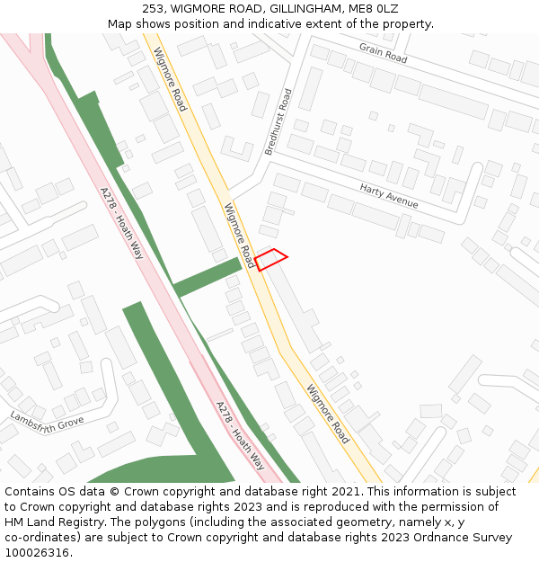 253, WIGMORE ROAD, GILLINGHAM, ME8 0LZ: Location map and indicative extent of plot