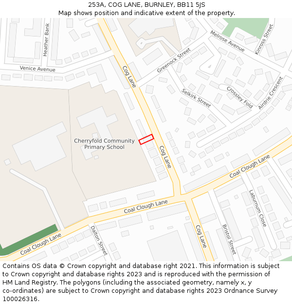 253A, COG LANE, BURNLEY, BB11 5JS: Location map and indicative extent of plot