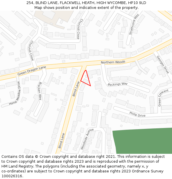 254, BLIND LANE, FLACKWELL HEATH, HIGH WYCOMBE, HP10 9LD: Location map and indicative extent of plot
