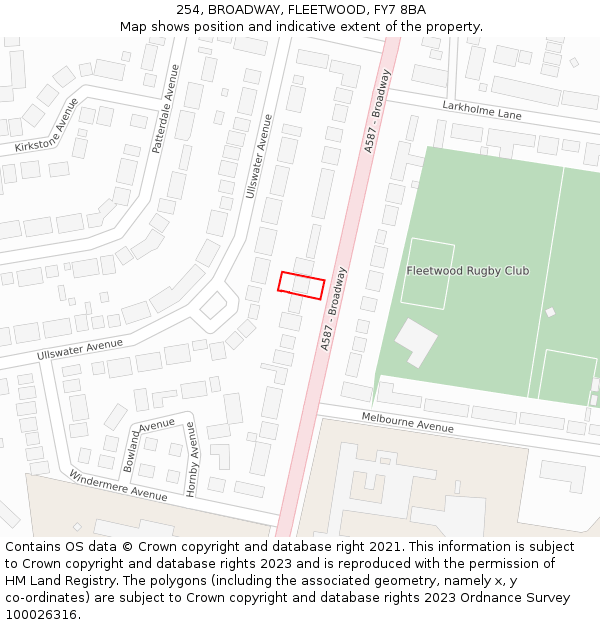 254, BROADWAY, FLEETWOOD, FY7 8BA: Location map and indicative extent of plot