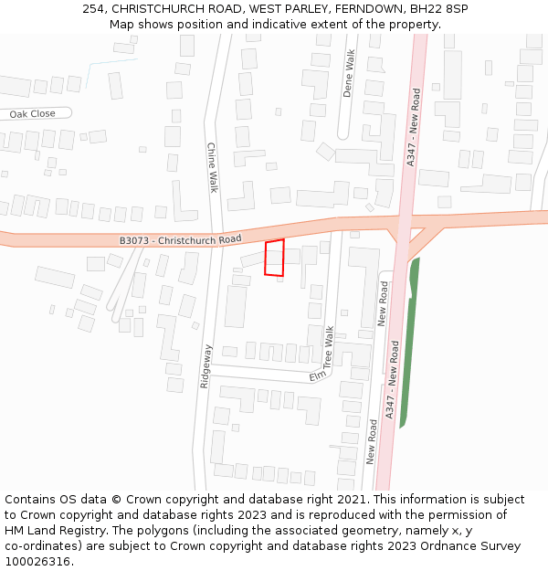 254, CHRISTCHURCH ROAD, WEST PARLEY, FERNDOWN, BH22 8SP: Location map and indicative extent of plot