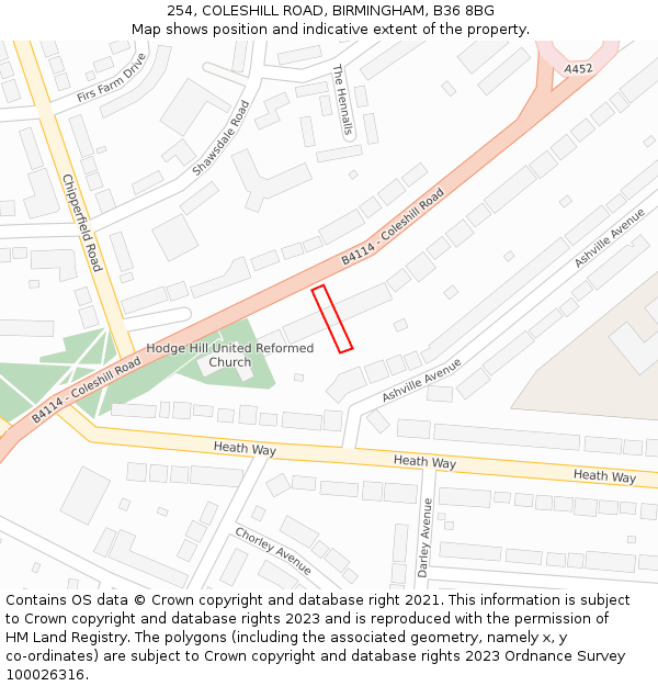 254, COLESHILL ROAD, BIRMINGHAM, B36 8BG: Location map and indicative extent of plot