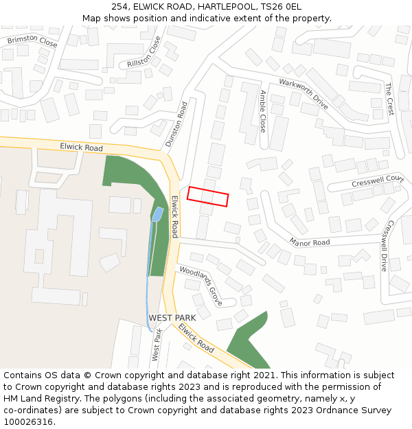 254, ELWICK ROAD, HARTLEPOOL, TS26 0EL: Location map and indicative extent of plot