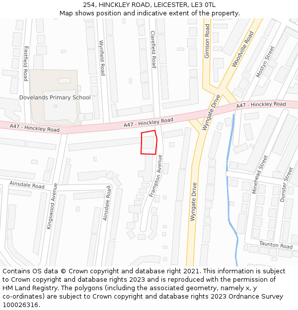 254, HINCKLEY ROAD, LEICESTER, LE3 0TL: Location map and indicative extent of plot