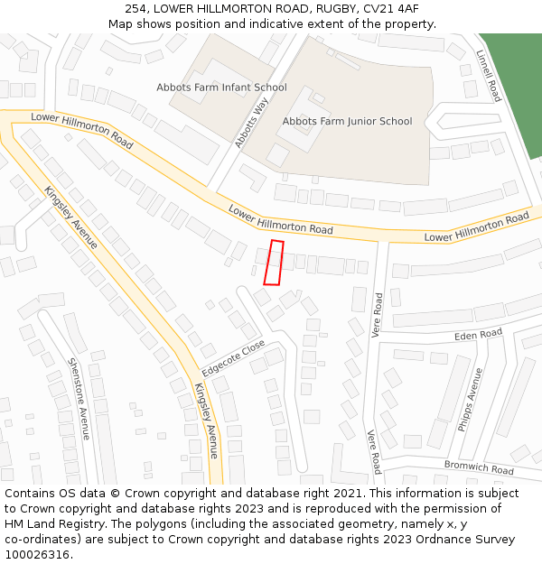 254, LOWER HILLMORTON ROAD, RUGBY, CV21 4AF: Location map and indicative extent of plot