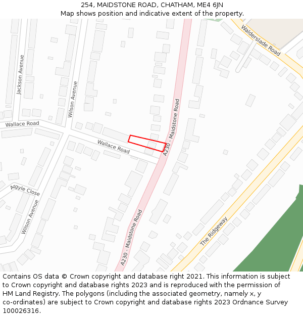 254, MAIDSTONE ROAD, CHATHAM, ME4 6JN: Location map and indicative extent of plot
