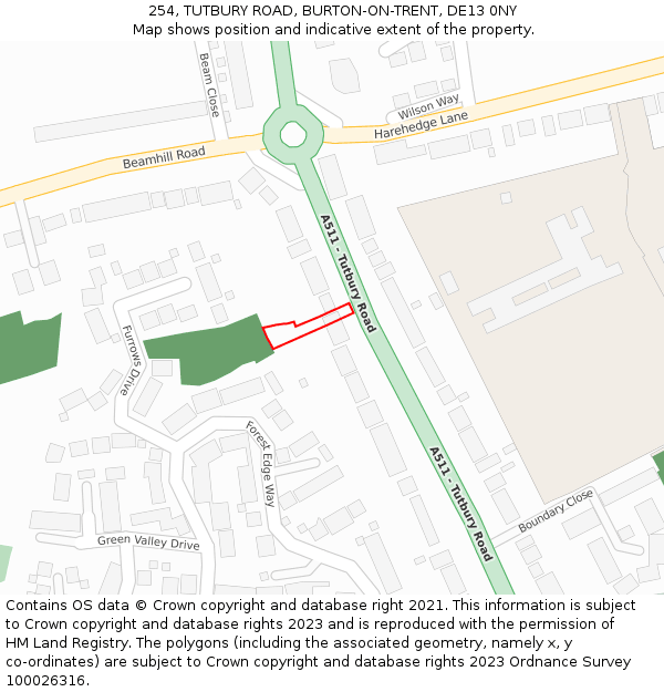254, TUTBURY ROAD, BURTON-ON-TRENT, DE13 0NY: Location map and indicative extent of plot