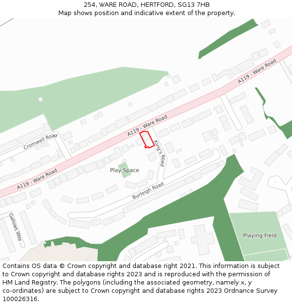 254, WARE ROAD, HERTFORD, SG13 7HB: Location map and indicative extent of plot