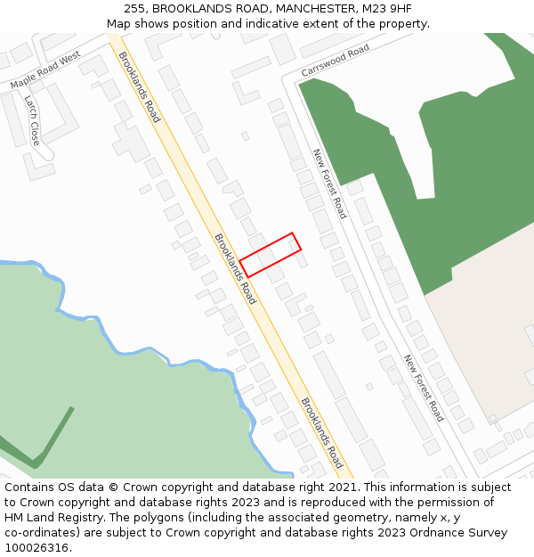 255, BROOKLANDS ROAD, MANCHESTER, M23 9HF: Location map and indicative extent of plot