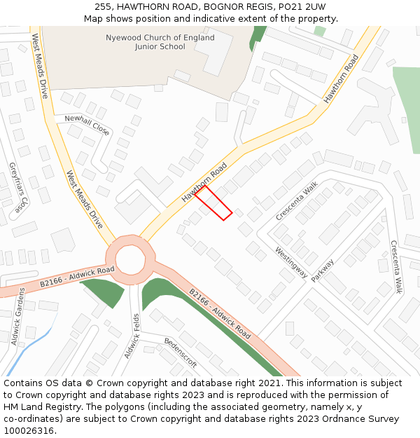 255, HAWTHORN ROAD, BOGNOR REGIS, PO21 2UW: Location map and indicative extent of plot