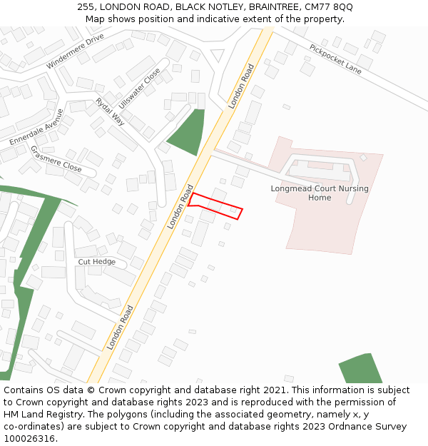 255, LONDON ROAD, BLACK NOTLEY, BRAINTREE, CM77 8QQ: Location map and indicative extent of plot