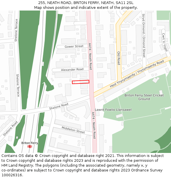 255, NEATH ROAD, BRITON FERRY, NEATH, SA11 2SL: Location map and indicative extent of plot