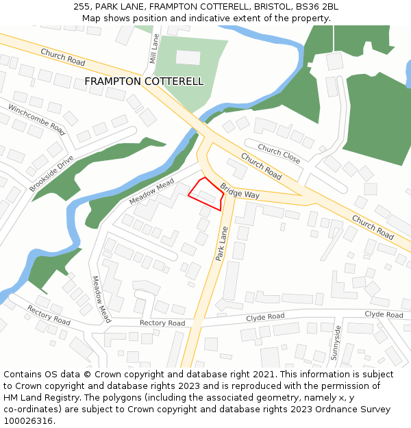 255, PARK LANE, FRAMPTON COTTERELL, BRISTOL, BS36 2BL: Location map and indicative extent of plot