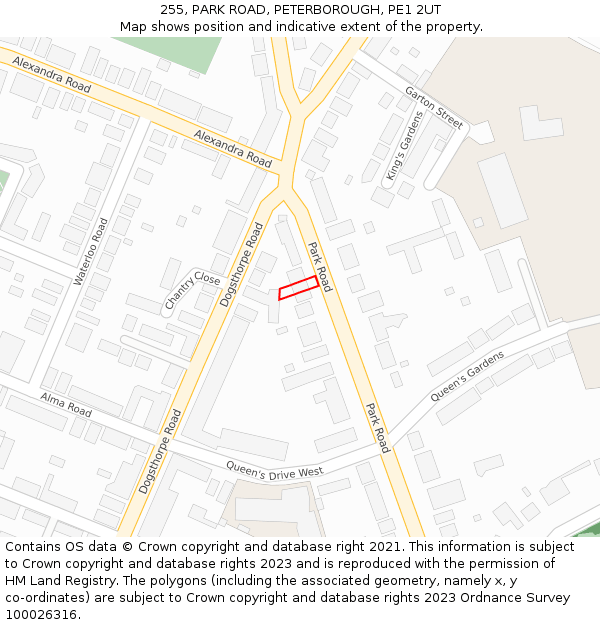255, PARK ROAD, PETERBOROUGH, PE1 2UT: Location map and indicative extent of plot