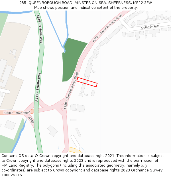 255, QUEENBOROUGH ROAD, MINSTER ON SEA, SHEERNESS, ME12 3EW: Location map and indicative extent of plot