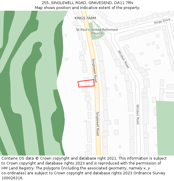 255, SINGLEWELL ROAD, GRAVESEND, DA11 7RN: Location map and indicative extent of plot