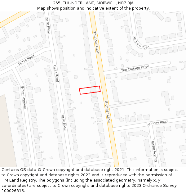 255, THUNDER LANE, NORWICH, NR7 0JA: Location map and indicative extent of plot