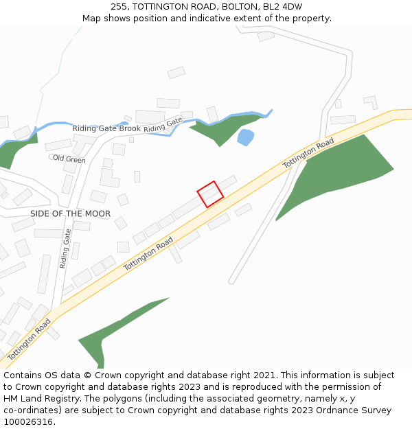 255, TOTTINGTON ROAD, BOLTON, BL2 4DW: Location map and indicative extent of plot