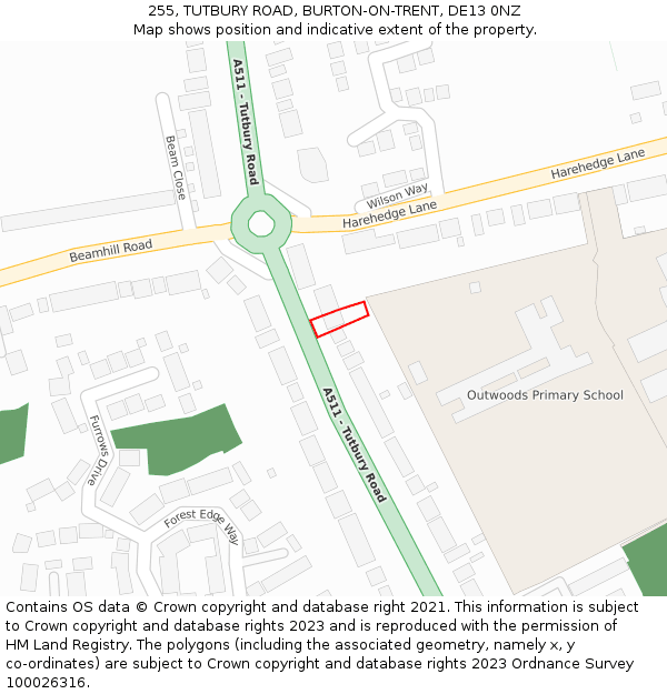255, TUTBURY ROAD, BURTON-ON-TRENT, DE13 0NZ: Location map and indicative extent of plot