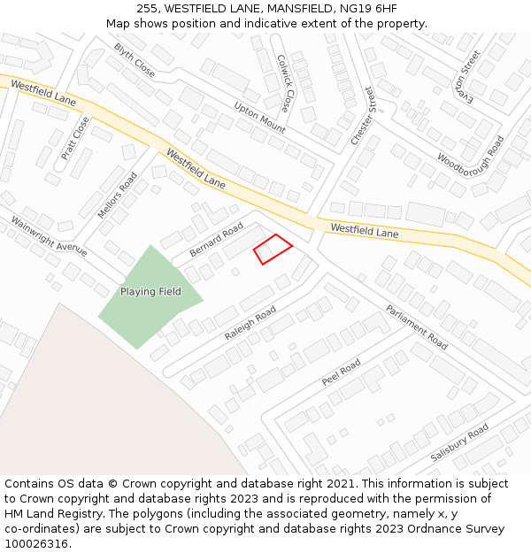 255, WESTFIELD LANE, MANSFIELD, NG19 6HF: Location map and indicative extent of plot
