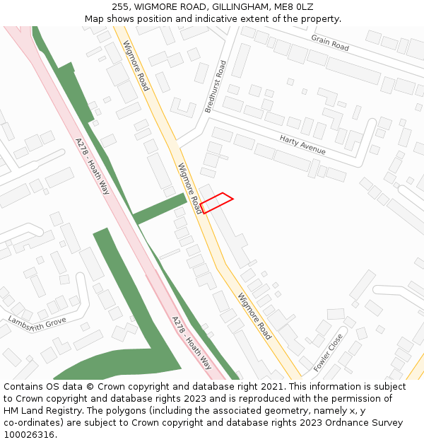 255, WIGMORE ROAD, GILLINGHAM, ME8 0LZ: Location map and indicative extent of plot