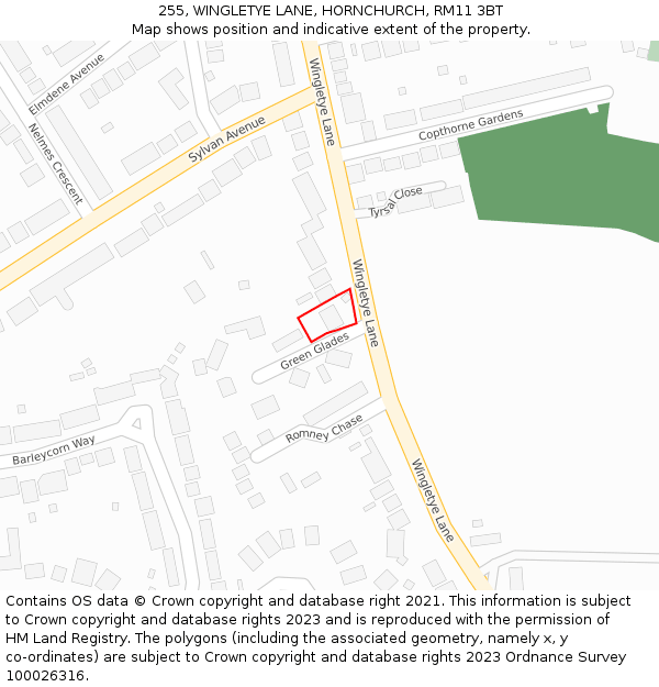 255, WINGLETYE LANE, HORNCHURCH, RM11 3BT: Location map and indicative extent of plot