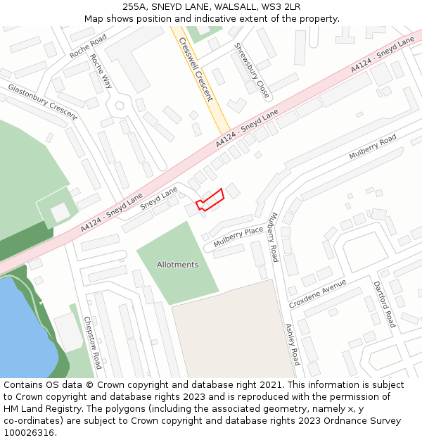 255A, SNEYD LANE, WALSALL, WS3 2LR: Location map and indicative extent of plot