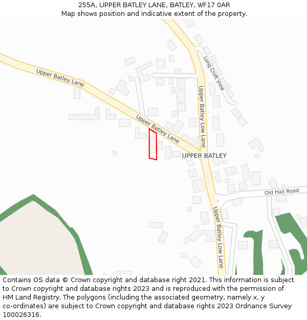 255A, UPPER BATLEY LANE, BATLEY, WF17 0AR: Location map and indicative extent of plot