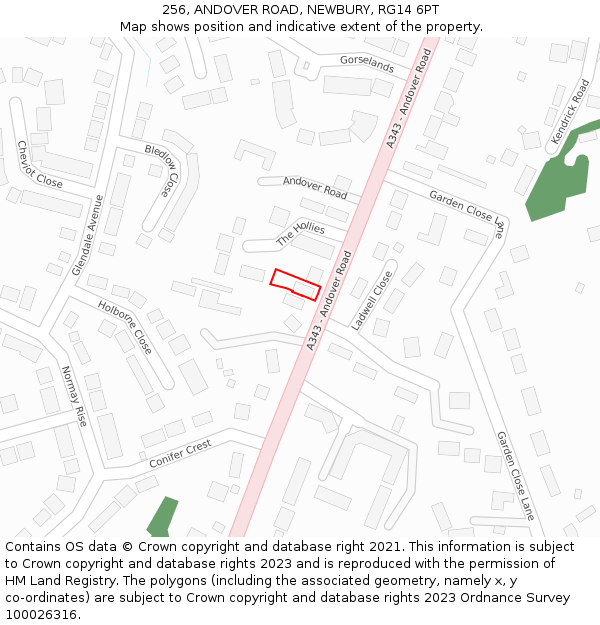 256, ANDOVER ROAD, NEWBURY, RG14 6PT: Location map and indicative extent of plot