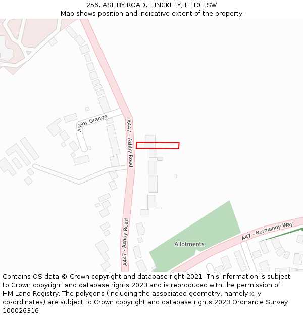 256, ASHBY ROAD, HINCKLEY, LE10 1SW: Location map and indicative extent of plot