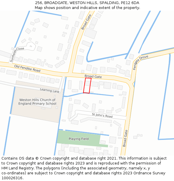 256, BROADGATE, WESTON HILLS, SPALDING, PE12 6DA: Location map and indicative extent of plot