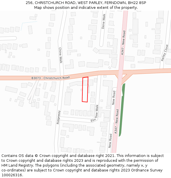 256, CHRISTCHURCH ROAD, WEST PARLEY, FERNDOWN, BH22 8SP: Location map and indicative extent of plot