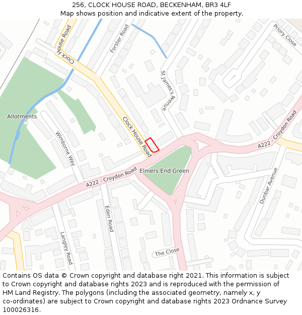 256, CLOCK HOUSE ROAD, BECKENHAM, BR3 4LF: Location map and indicative extent of plot