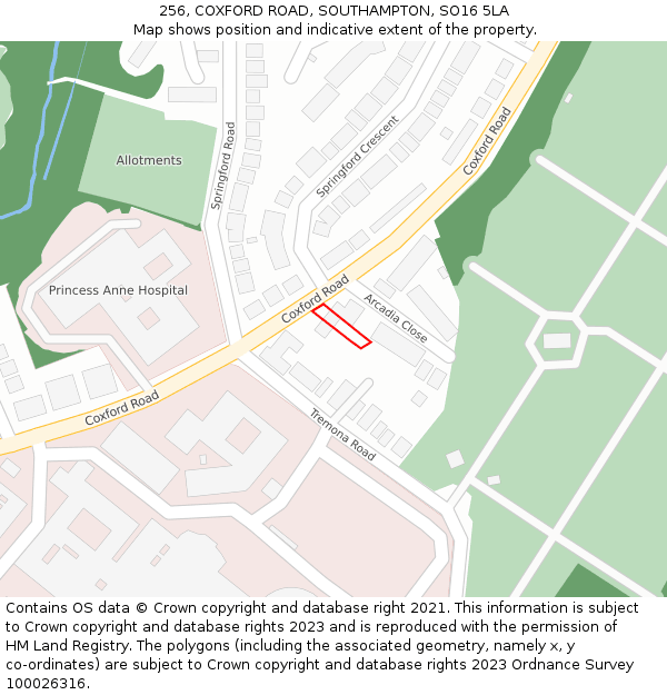 256, COXFORD ROAD, SOUTHAMPTON, SO16 5LA: Location map and indicative extent of plot