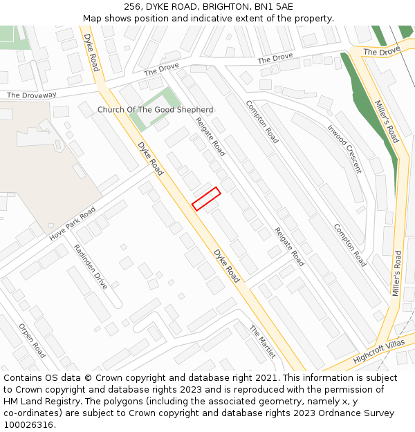 256, DYKE ROAD, BRIGHTON, BN1 5AE: Location map and indicative extent of plot
