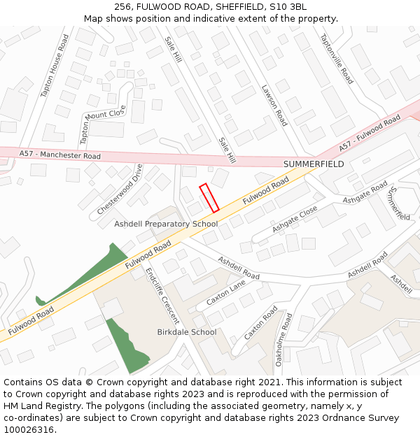 256, FULWOOD ROAD, SHEFFIELD, S10 3BL: Location map and indicative extent of plot