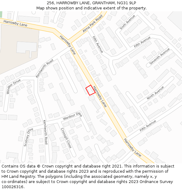 256, HARROWBY LANE, GRANTHAM, NG31 9LP: Location map and indicative extent of plot