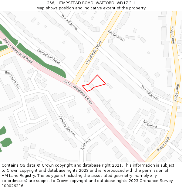 256, HEMPSTEAD ROAD, WATFORD, WD17 3HJ: Location map and indicative extent of plot