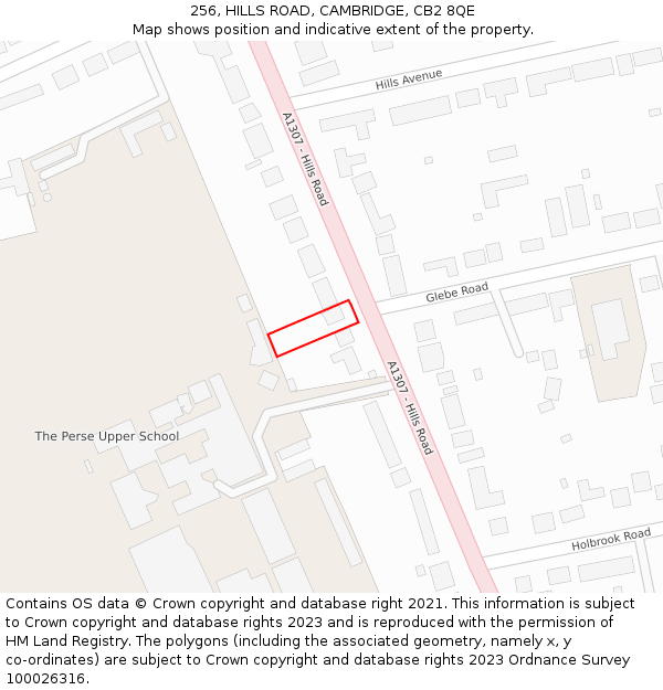 256, HILLS ROAD, CAMBRIDGE, CB2 8QE: Location map and indicative extent of plot